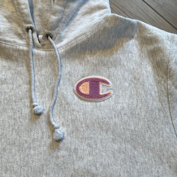 Champion Reverse Weave Heather Gray Cropped Hoodie - Picture 2 of 7